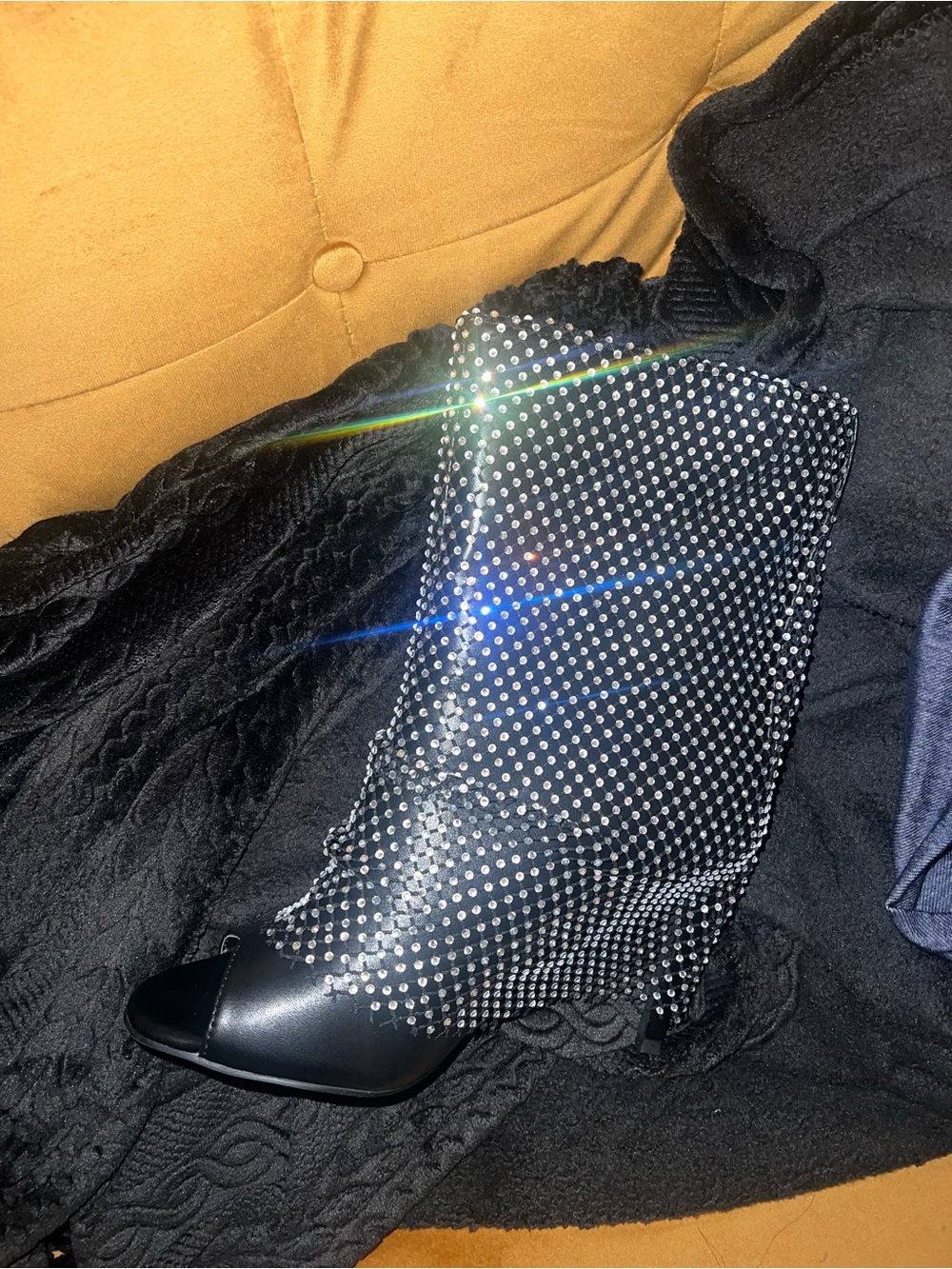 AKIRA Black Crystal-Embellished Peep-Toe Bootie - Picture 2 of 4